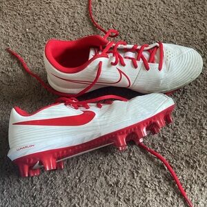 Red and White Nike Cleats